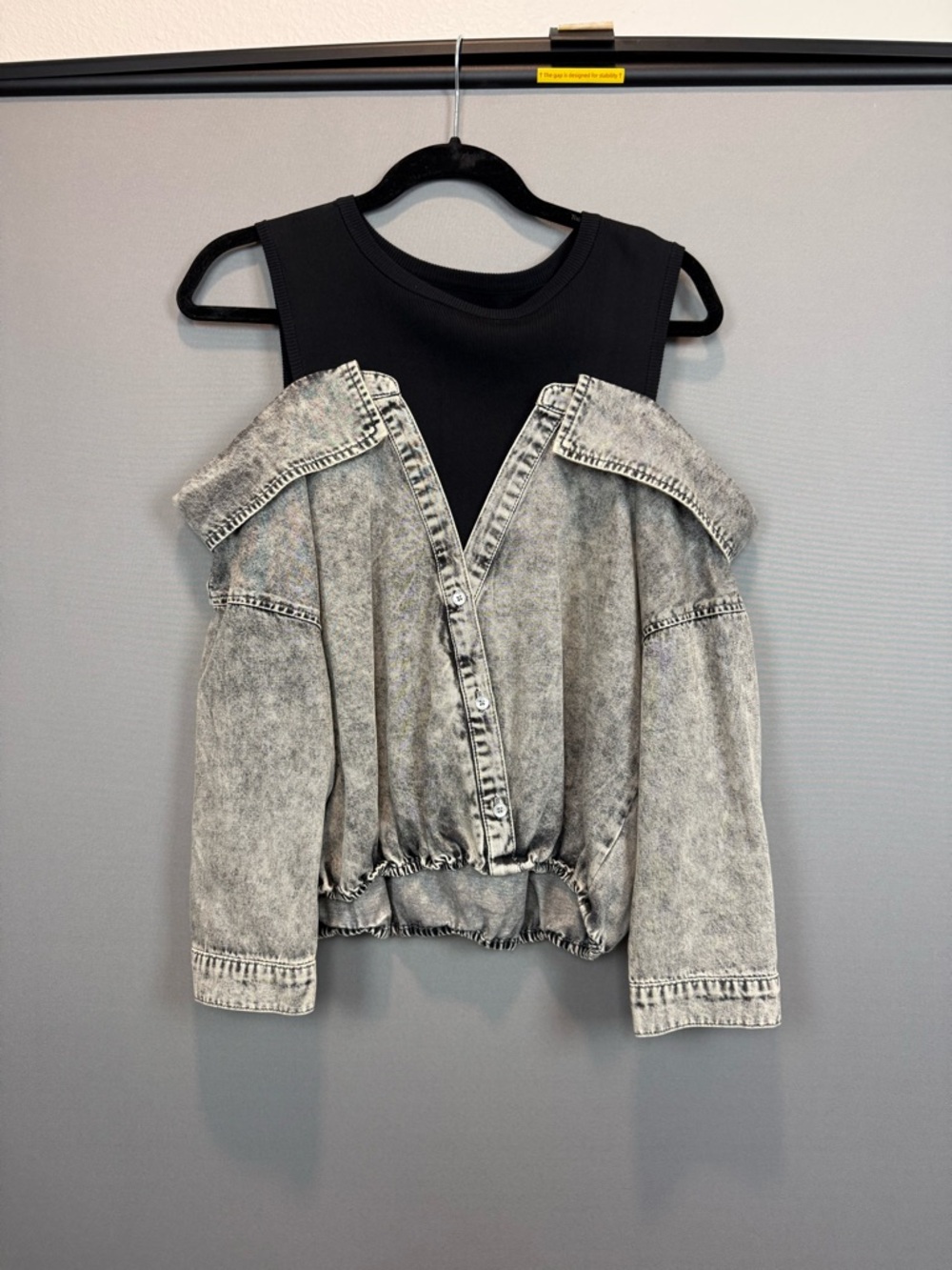 Vero Moda Black & Acid Wash Gray Off-Shoulder Jacket Top